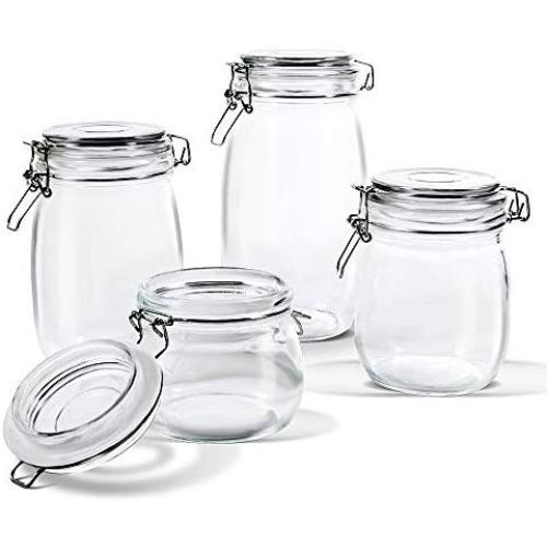 Glass Jar Set with Airtight Lids 4 PCS Kitchen Preserving Storage Jars for Cereal,Cookies,Sugar,& Coffee (16.9oz,25.7oz,33.8oz,50.7oz) Masthome