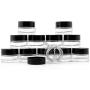7-Milliliter Clear Glass Balm Jars (12-Pack); 1/4 oz Cosmetic Jars with Lined Black Plastic Lids