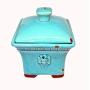 Unique Blue Mystery Ceramic Pottery Tripod Head Cotton Ear Bud Pad Jar Ceramic Storage