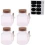 JiaUfmi 4Pcs Clear Empty Plastic Bath Salt Comestic Powder Bottle Jar Pot with Wooden Cork Lid and Spoon Cream DIY Container 300g 10.2oz (72 Pcs Lables Stickers Free)