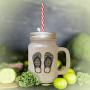 Green Slipper Image Frosted Glass Mason Jar With Straw