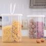 UPKOCH Transparent Food Storage Box with Fliptop Lid Plastic Crisper Kitchen with 2 Lattice Canned Cereals Sealed Cans Storage Tanks (White)