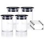 2 oz Premium Borosilicate Clear Glass Jars with Black Plastic Silicone Sealed Lid (4 Pack) + Labels