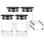 4er Set Premium Klare Borosilikatglasbehälter mit Schwarzer Silikonversiegelung (2 oz) + Etiketten
