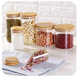 Bamboo Flower Tea Jar Moisture Proof Grains Storage Glass Canister Food Storage Bottle,L