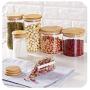 Bamboo Flower Tea Jar Moisture Proof Grains Storage Glass Canister Food Storage Bottle,L