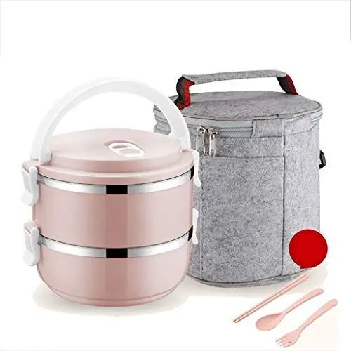 Thermos Food Jar Multi-storey Thermos Stainless Food Flask,Leakproof Insulated Food Containers,Portable Bag (Color : Pink, Size : 1400ml) Thermos Food Jar Multi-storey Thermos Stainless Food Flask,Leakproof Insulated Food Containers,Portable Bag (Color : Pink, Size : 1400ml)