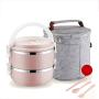 Thermos Food Jar Multi-storey Thermos Stainless Food Flask,Leakproof Insulated Food Containers,Portable Bag (Color : Pink, Size : 1400ml)