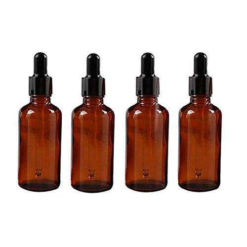 4PCS 50ml 1.7oz Empty Refillable Amber Glass Essential Oil Bottle Vial Container with Glass Eye Dropper