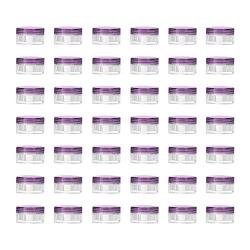 LONGWAY 0.17 Oz (5g) Muticolor Small Plastic Jars with Lids | Mini Empty Lotion Containers - for Travel Cream Samples, Lip Balm & BPA Free (Pack of 42, Purple)