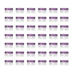 LONGWAY 0.17 Oz (5g) Muticolor Small Plastic Jars with Lids | Mini Empty Lotion Containers - for Travel Cream Samples, Lip Balm & BPA Free (Pack of 42, Purple)