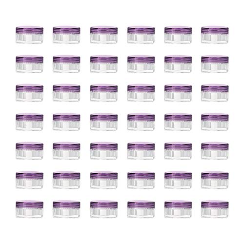 LONGWAY 0.17 Oz (5g) Muticolor Small Plastic Jars with Lids | Mini Empty Lotion Containers - for Travel Cream Samples, Lip Balm & BPA Free (Pack of 42, Purple)