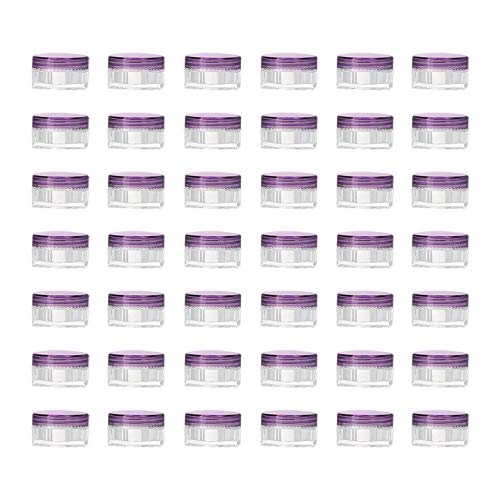 LONGWAY 0.17 Oz (5g) Muticolor Small Plastic Jars with Lids | Mini Empty Lotion Containers - for Travel Cream Samples, Lip Balm & BPA Free (Pack of 42, Purple)