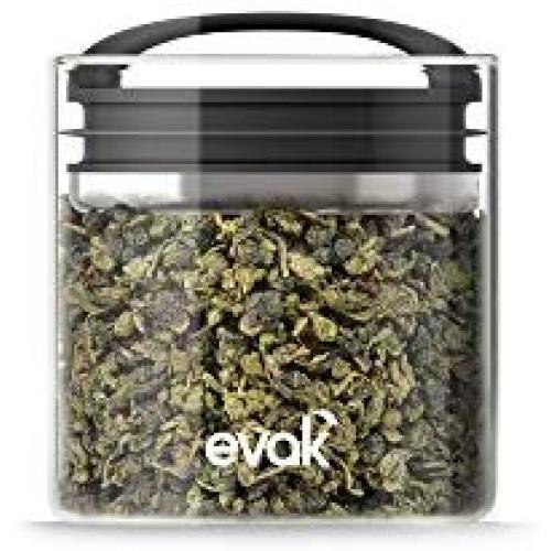 Best PREMIUM Airtight Storage Container for Coffee Beans, Tea and Dry Goods - EVAK - Innovation that Works by Prepara, Glass and Stainless, Compact Soft Touch Black Handle, Small
