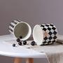 Round Ceramics Diamond Lattice Sealed Tank Tuba Storage Candy Jar Food Sugar Coffee Container Kitchen Canister Cereal Dispenser,C
