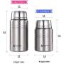 Keetan Vacuum Insulated Food Jar 18/8 Stainless Steel Lunch Box with Folding Spoon Double Walled Food Container BPA Free(17OZ, Stainless)