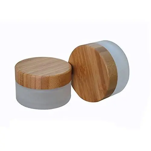 2 Pcs Empty Upscale Refillable Frosted Glass with Bamboo Lid Cosmetic Jar Bottle Storage Container for Cream Ointments (30 ML/1oz) 2 Pcs Empty Upscale Refillable Frosted Glass with Bamboo Lid Cosmetic Jar Bottle Storage Container for Cream Ointments (30 ML/1oz)