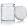 Clear Thick Glass Straight Sided Jar with White Metal Airtight Lid - 4 oz / 120 ml (12 pack) + Spatulas