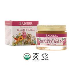 Badger - Damascus Rose Beauty Balm, Intensive Nourishment, Face Neck & Eye Balm, Certified Organic Beauty Balm, Moisturizer Face Balm, 1 oz Glass Jar