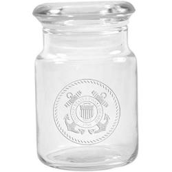 Clear Glass Herb Stash Jar with Lid 4.5 oz with US Cost Guard Logo from Smoke Promos
