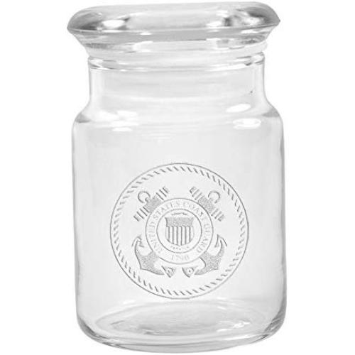 Clear Glass Herb Stash Jar with Lid 4.5 oz with US Cost Guard Logo from Smoke Promos