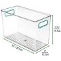 mDesign Plastic Food Storage Container Bin with Handles - for Kitchen, Pantry, Cabinet, Fridge/Freezer - Organizer for Snacks, Produce, Vegetables, Pasta - BPA Free, Food Safe - 2 Pack - Clear/Blue