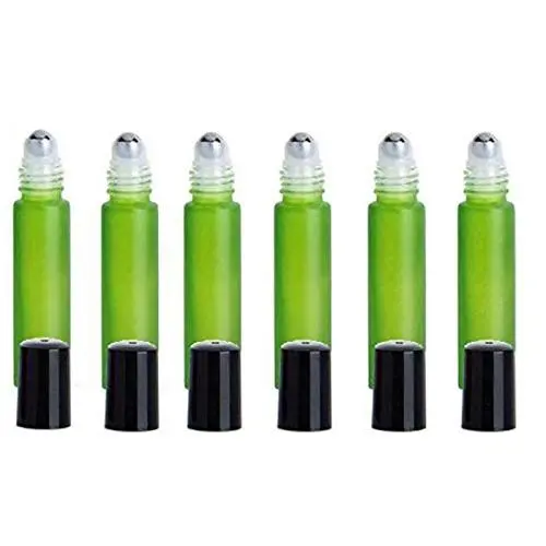 6 STÜCKE 10 ml/0,34 oz Leere Refüllbare Frostgrüne Glasrollerflaschen Mit Edelstahl-Rollkugel Kosmetik-Dispenser-Behälter Flasche Gefäß Topfhalter Für Ätherische Öle Parfüme Lippenöl Und Mehr
