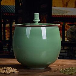 Food Jars & Crocks Rice Storage Ceramic Rice Cylinder Kitchen Storage Tank Moisture-proof Insect Tea Cake Water Tank Chinese Grain Storage Tank Beautiful And Durable (Color : Green, Size : 33x37cm)