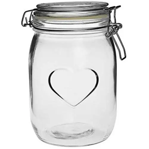 Nicola Spring Heart Design Glass Storage Airtight Food Preserve Jar with Clip Fasten, 1L Nicola Spring Heart Design Glass Storage Airtight Food Preserve Jar with Clip Fasten, 1L