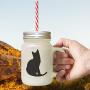 Green Tonkinese Cat Silhouette #1 Frosted Glass Mason Jar With Straw
