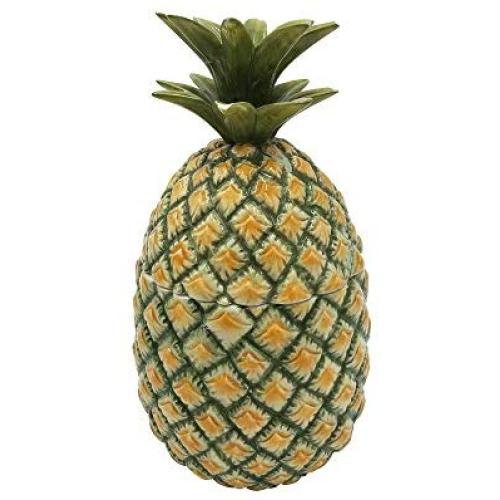Comfy Hour 9" Ceramic Pineapple Storage Jar Candy Jar Cooky Jar Cookie Jar with Lid, Green and Yellow Stoneware