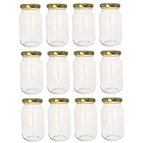 Nakpunar 48 pcs 8 oz Glass Jars with Gold Plastisol Lined Lids (12, 8 oz Cherry Style Paragon(Gold))