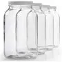 4 Pack - 1 Gallon Glass Jar w/Plastic Airtight Lid, Muslin Cloth, Rubber Band - Wide Mouth Easy Clean - BPA Free & Dishwasher Safe - Kombucha, Kefir, Canning, Sun Tea, Fermentation, Food Storage