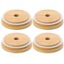 JEATHA Wooden Mason Jar Lids with Straw Hole 4Pcs Reusable Bamboo Caps Regular Mouth Mason Canning Drinking Storage Jars Cover Lids Wood Color 70mm