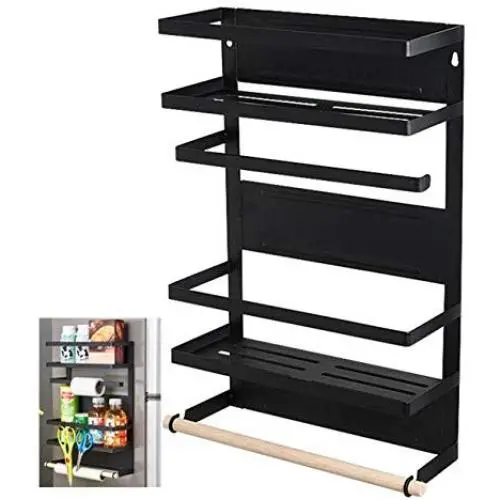 Magnetischer Regalbefestigungs-Kühlschrank-Organizer, Rostfreier Gewürzregal-Aufbewahrung (Schwarz)