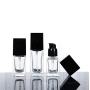 2PCS Clear Empty Portable Square Glass Pump Bottle Jars with Black Cap BB CC Cream Lotion Liquid Foundation Travel Packing Vials Essential Oil Toiletries Toner Liquid Storage Containers Dispenser