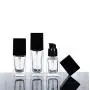 2 Pcs (15ml/0.5oz) Clear Square Empty Glass Pump Lotion Bottle with Black Lid Refillable Portable Foundation Bottle Pot Makeup Holder Travel Sub Bottling for Lotion Essence Emulsion Essence Serum