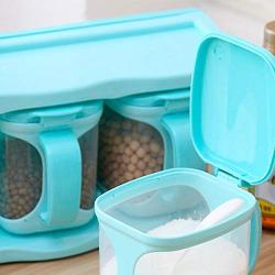 Refaxi Three Compartment Plastic Seasoning Storage Box Spice Jar Set Kitchen Supplies (Sky Blue)