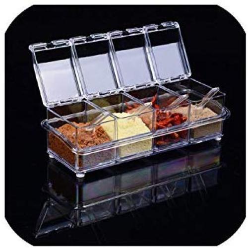 Clear Seasoning Rack Spice Pots 4 Piece Acrylic Seasoning Box Storage Container Condiment Jars Cruet with Cover and Spoon,Clear