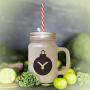 Black&quotY" Christmas Tree Toy Monogram Y Frosted Glass Mason Jar With Straw