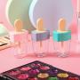 RONRONS 12 Pieces 8ML Pretty Popsicle Shaped Refillable Transparent Lip Gloss Tube Empty Lip Balm Container with Lid Rubber Inserts Samples Bottle DIY Makeup Lipgloss Holder Set, (Green, Pink, Blue)