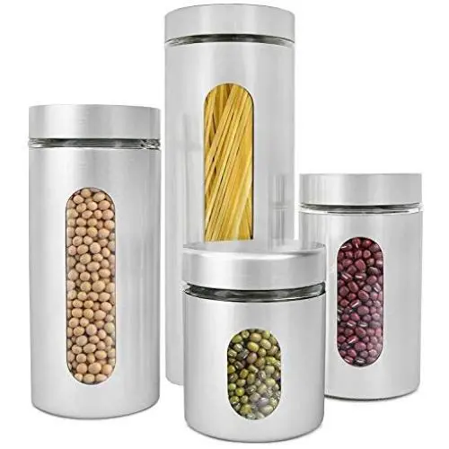 4-teiliges Set aus Edelstahl mit Sichtfenster, Silber

oder

4-teilige Edelstahl-Behälter mit Sichtfenster, Silber