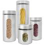 4 Piece Brushed Stainless Steel and Glass Canisters with Window, Silver