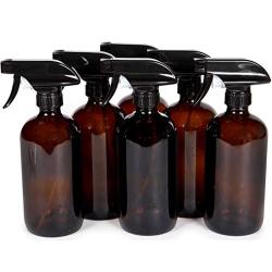 Vivaplex, 6, Large, 16 oz, Empty, Amber Glass Spray Bottles with Black Trigger Sprayers