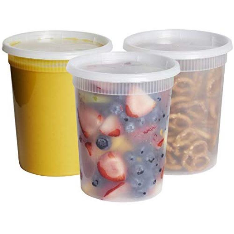 DuraHome Food Storage Containers with Lids 8oz, 16oz, 32oz Freezer Deli Cups  Combo Pack, 44 Sets BPA-Free Leakproof Round Clear Takeout Container Meal  Prep Microwavable, Airtight Lids (Mixed Sizes) 44 Sets 