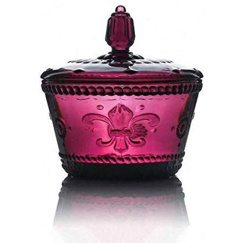 European Style Retro Embossed Crystal Glass Sugar Bowl Honey Candy Storage Jar Sugar Dispenser Container Seasoning Pot Box Condiment Spice Holder with Lid, Dark Purple