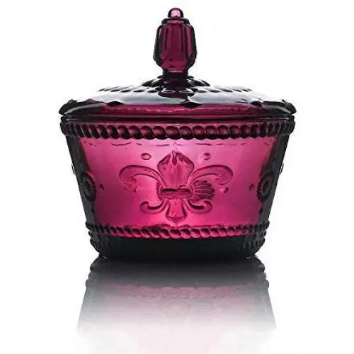 European Style Retro Embossed Crystal Glass Sugar Bowl Honey Candy Storage Jar Sugar Dispenser Container Seasoning Pot Box Condiment Spice Holder with Lid, Dark Purple