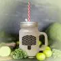 Red Orange Ice Image Frosted Glass Mason Jar With Straw