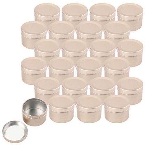 Foraineam 24 Pack 2 oz Round Tin Containers with Slip-on Lids - Aluminum Candle Tin Cans - Frosted Gold Empty Tins Metal Storage Travel Tin Jars