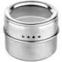 15 Magnetic Spice Tins with Strong Clear Top Lid. Stainless Steel Round Storage Spice Jar, Shake or Pour lid, Magnetic Canisters, Magnetic on Refrigerator and Grill. Set of 15 Tins.